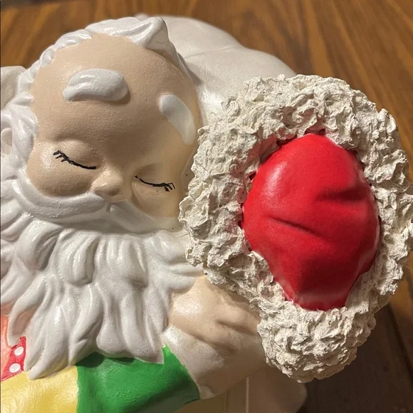 Ceramic Santa Sleeping Under Colorful Quilt Trinket Box with Removable Lid - Picture 3 of 7